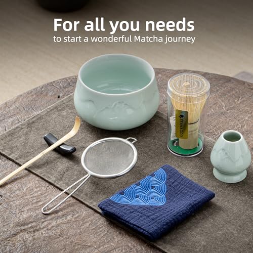 TEANAGOO 7-Piece Matcha Set | Ceramic Bowl with Spout & Bamboo Whisk