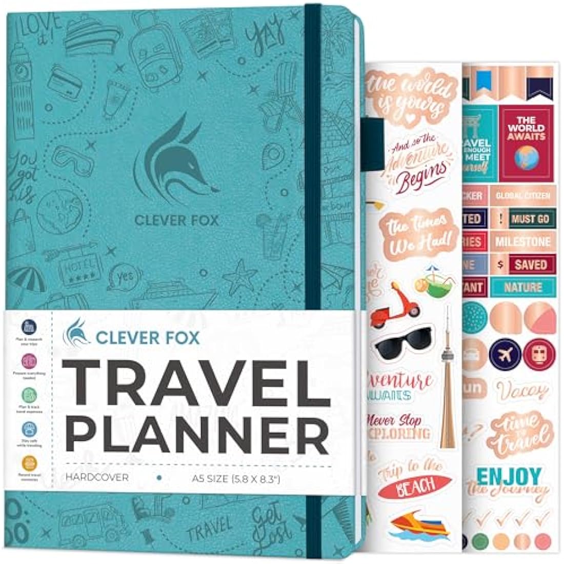 Clever Fox Travel Journal – A5 Vacation Planner & Trip Organizer, Aquamarine