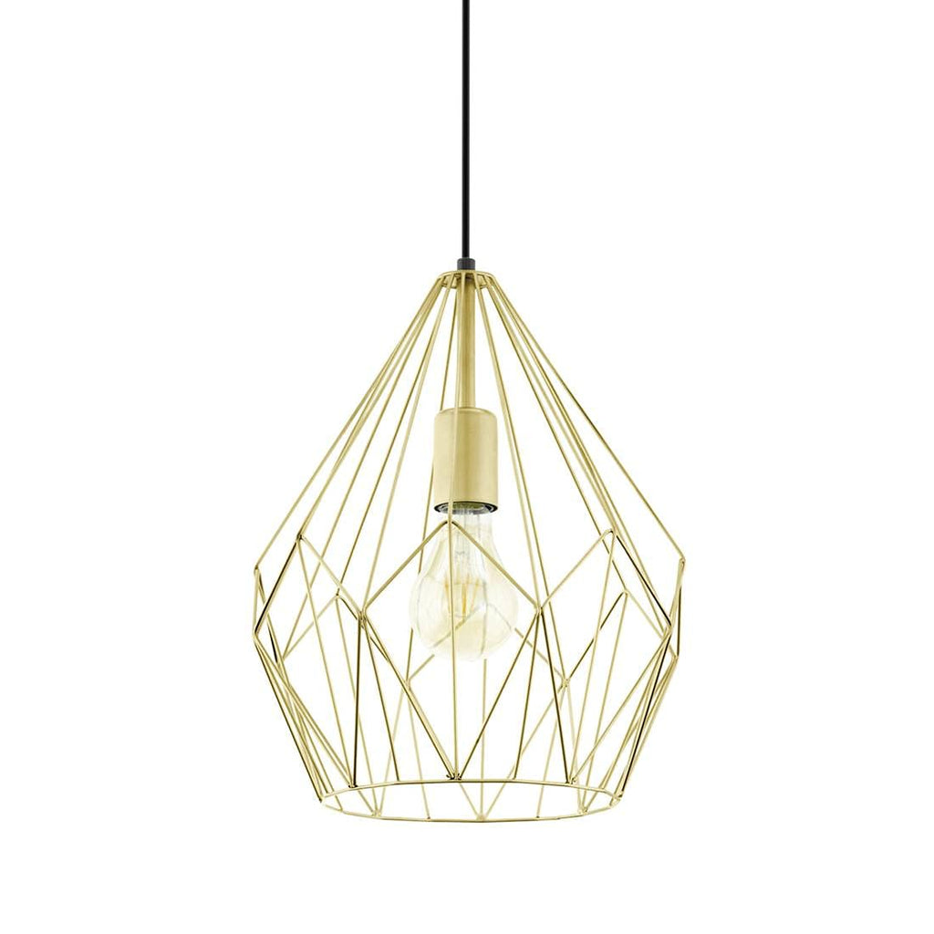 Eglo Carlton Vintage Pendant Light | Gold Steel Wire Cage Hanging Lamp