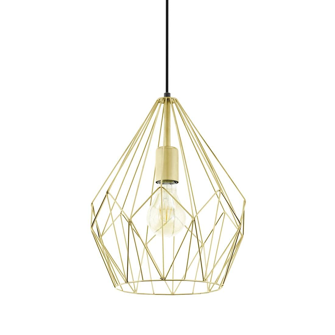 Eglo Carlton Vintage Pendant Light | Gold Steel Wire Cage Hanging Lamp