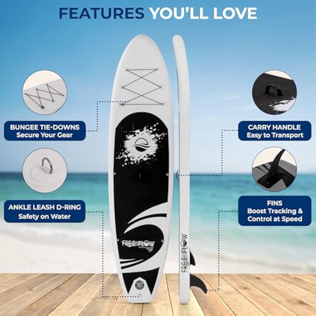 SereneLife Inflatable Stand Up Paddle Board | 10.5ft Non-Slip SUP Kit