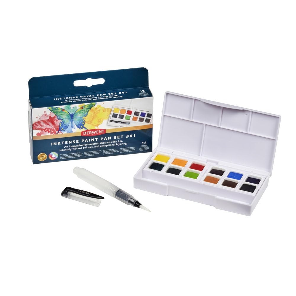 Derwent Inktense Paint 12 Pan Palette | Water-Soluble Fabric & Paper Set