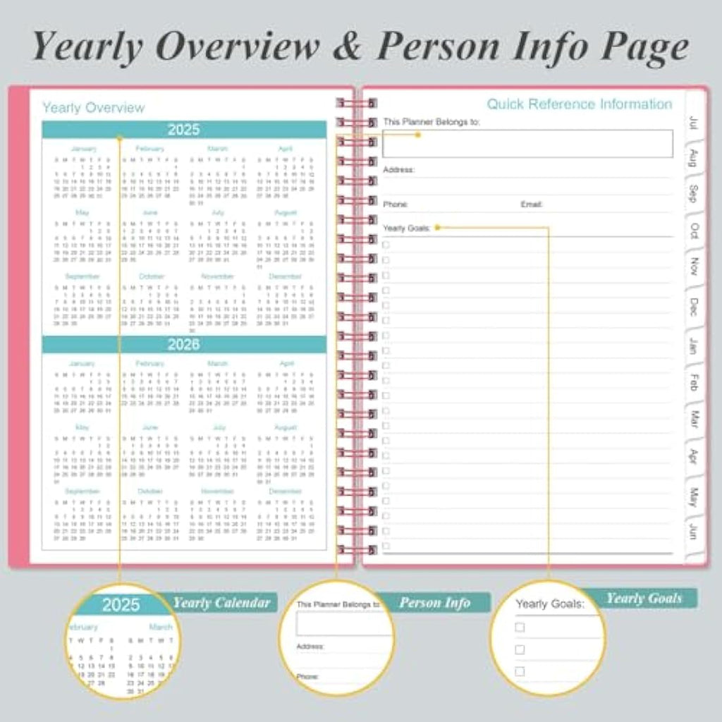 Jolof Store 2024-2025 Hourly Appointment Book - A5 Weekly Planner, Pink