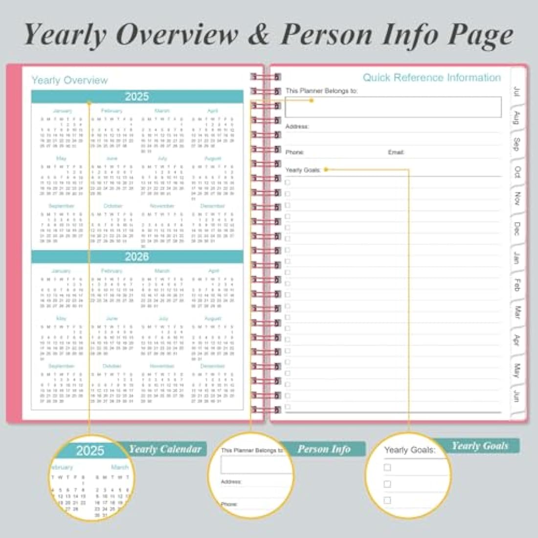 Jolof Store 2024-2025 Hourly Appointment Book - A5 Weekly Planner, Pink