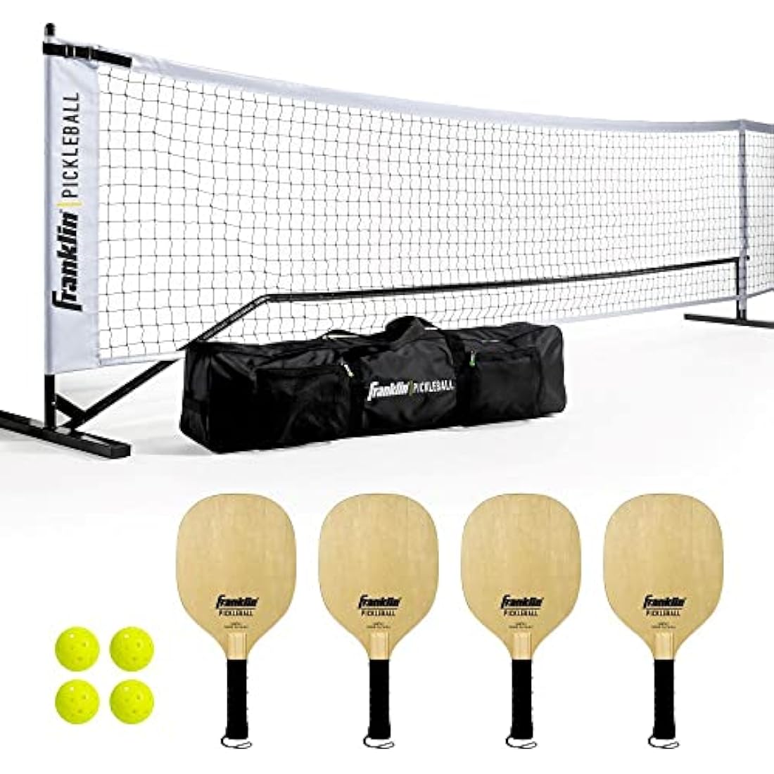 Franklin Sports Official Size Pickleball Net Set with 4 Paddles & Balls