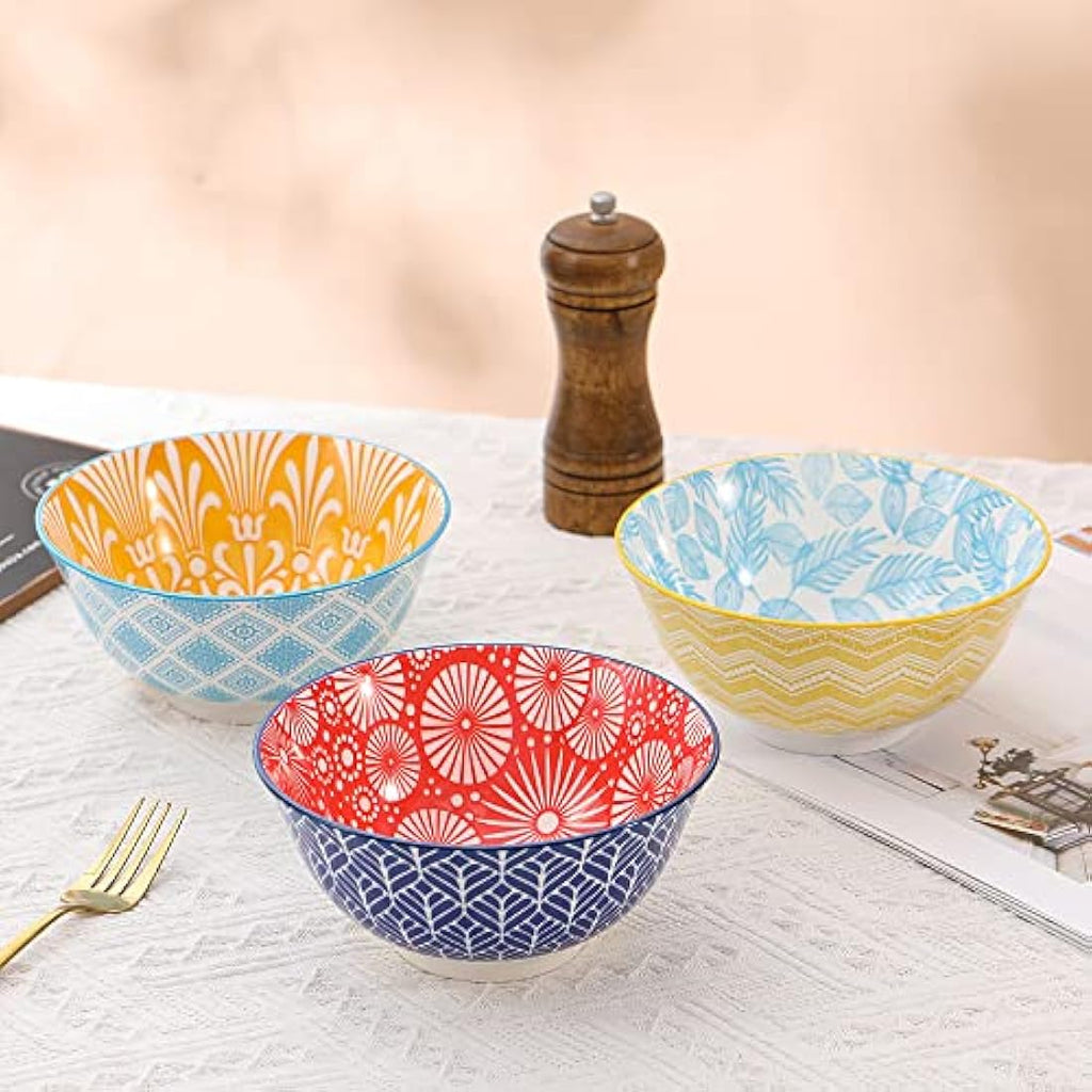 AHX Ceramic Cereal Bowls Set of 6 – 23oz Colorful Geometric Soup Bowls