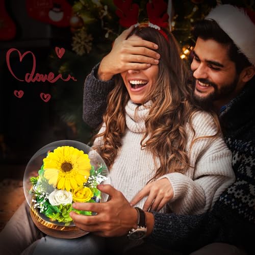 Preserved Sunflower in Glass Dome with LED Lights Gift Box