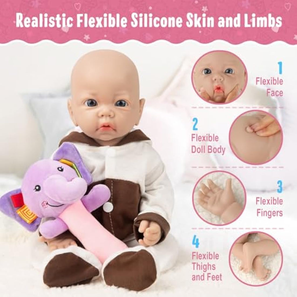Vollence 16 inch Full Silicone Realistic Newborn Baby Doll – Girl