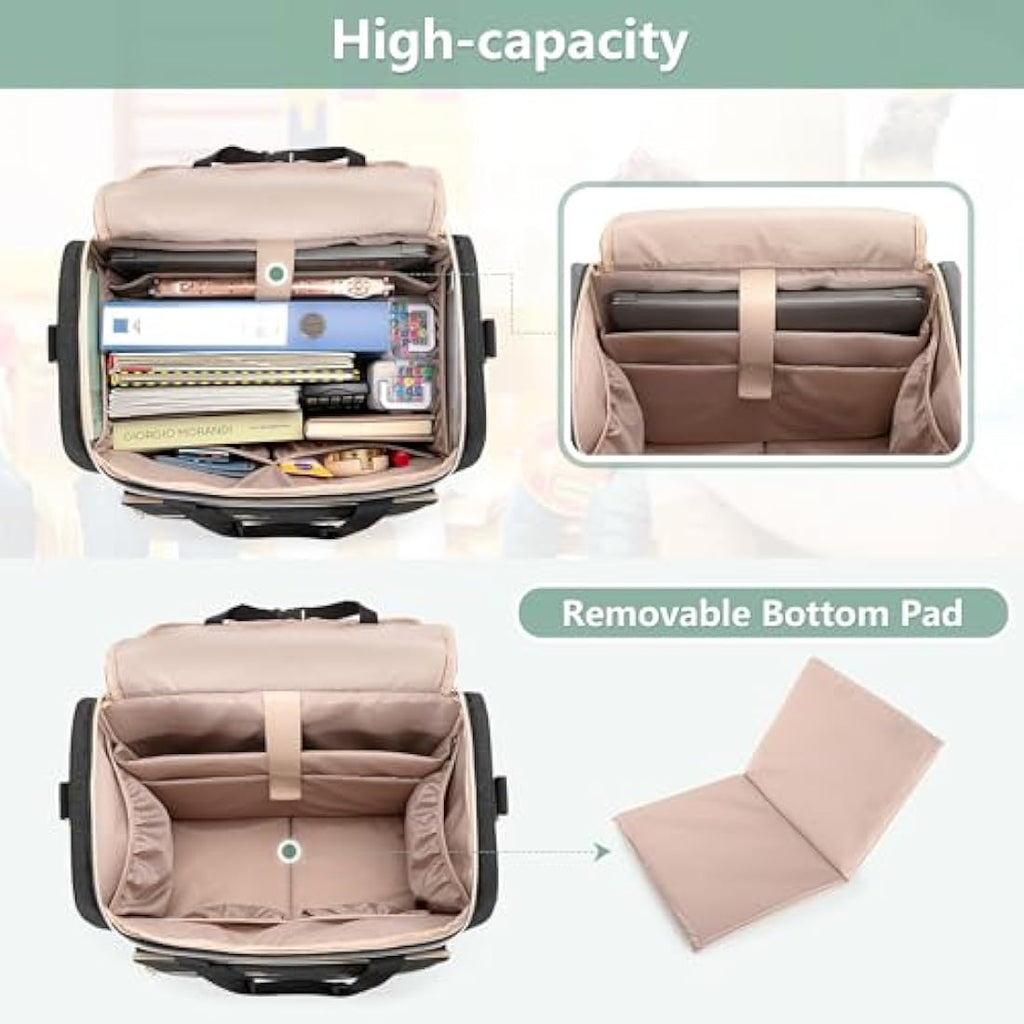 Rolling Teacher Bag | 15.6" Laptop Tote with Detachable Dolly