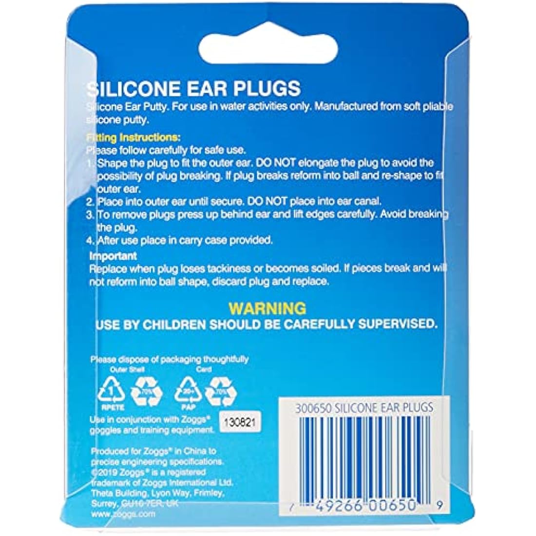 Zoggs Silicone Reusable Swimming Ear Plugs – Hypoallergenic, 4 Pack