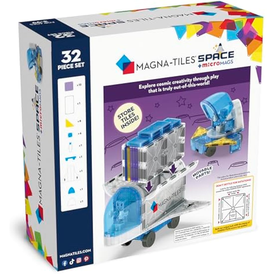 Magna-Tiles Space 32-Piece Magnetic Construction Set with Shuttle
