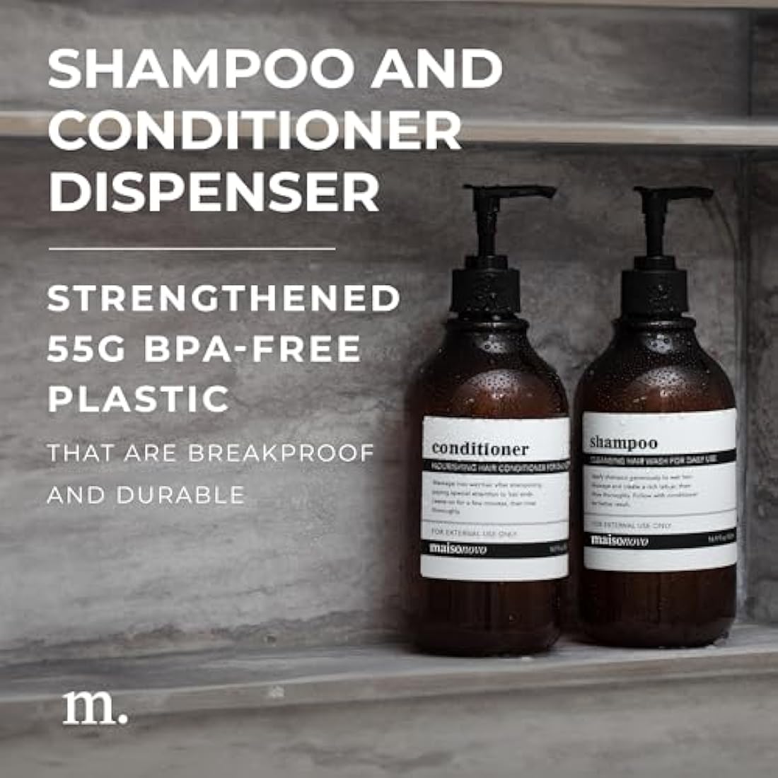 MaisoNovo Refillable Shampoo and Conditioner Bottles - 3 Pack Amber 500ml