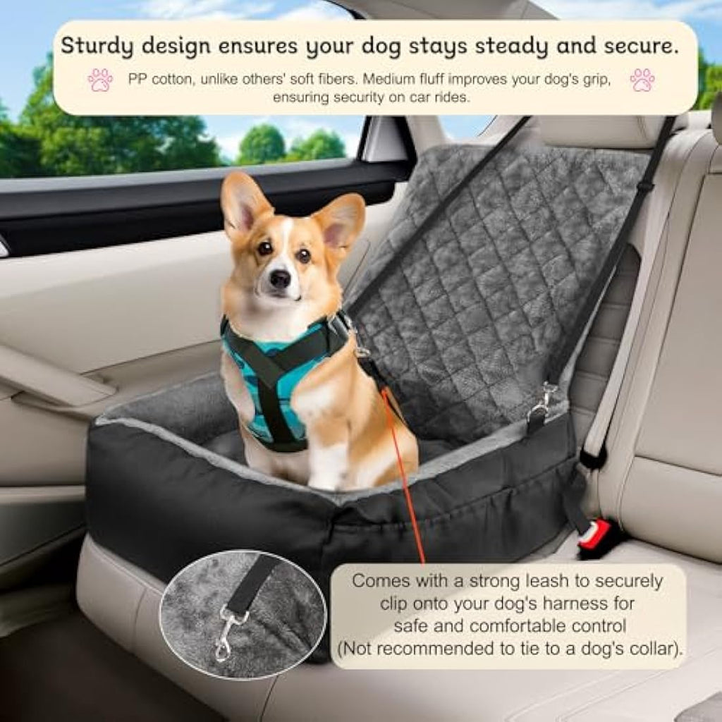 Dog Car Booster Seat – Washable Plush Pet Travel Bed, Black