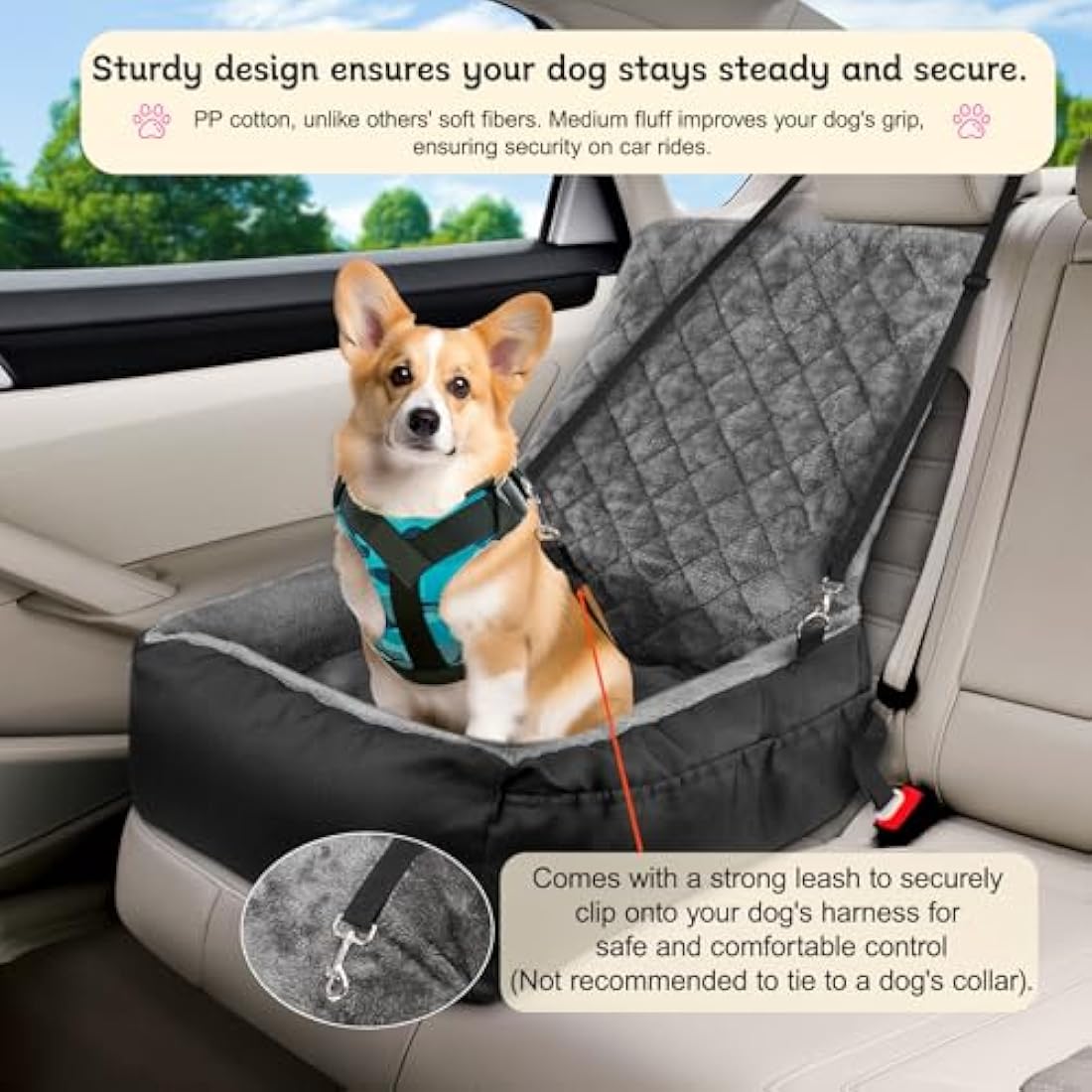 Dog Car Booster Seat – Washable Plush Pet Travel Bed, Black