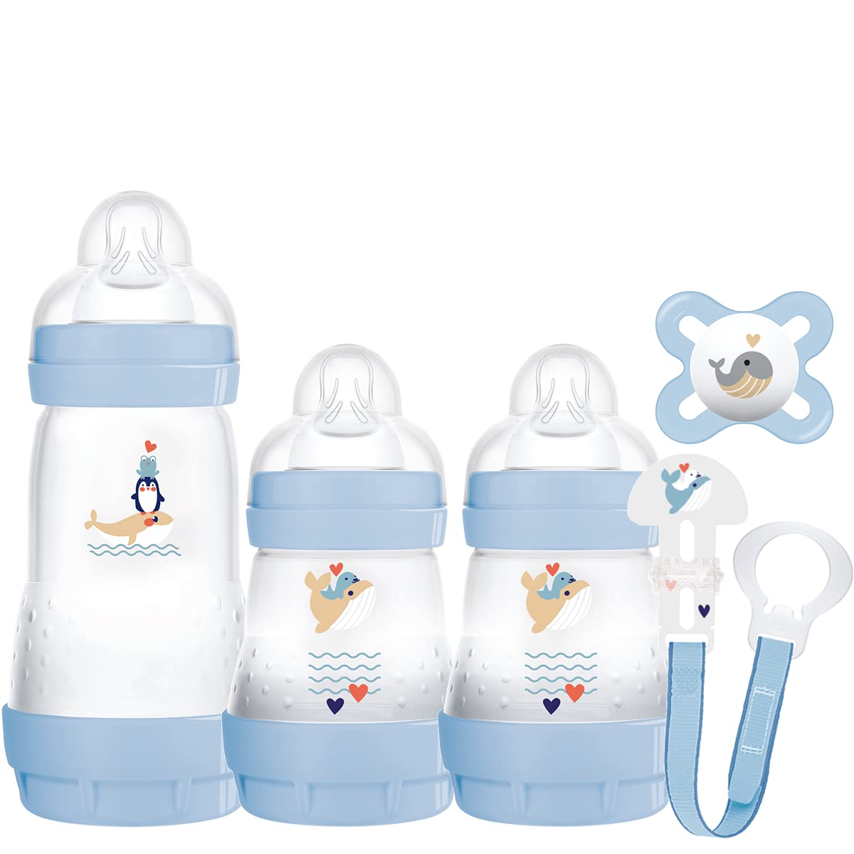 MAM Welcome to The World Baby Gift Set – Anti-Colic Bottles & Soother, Blue