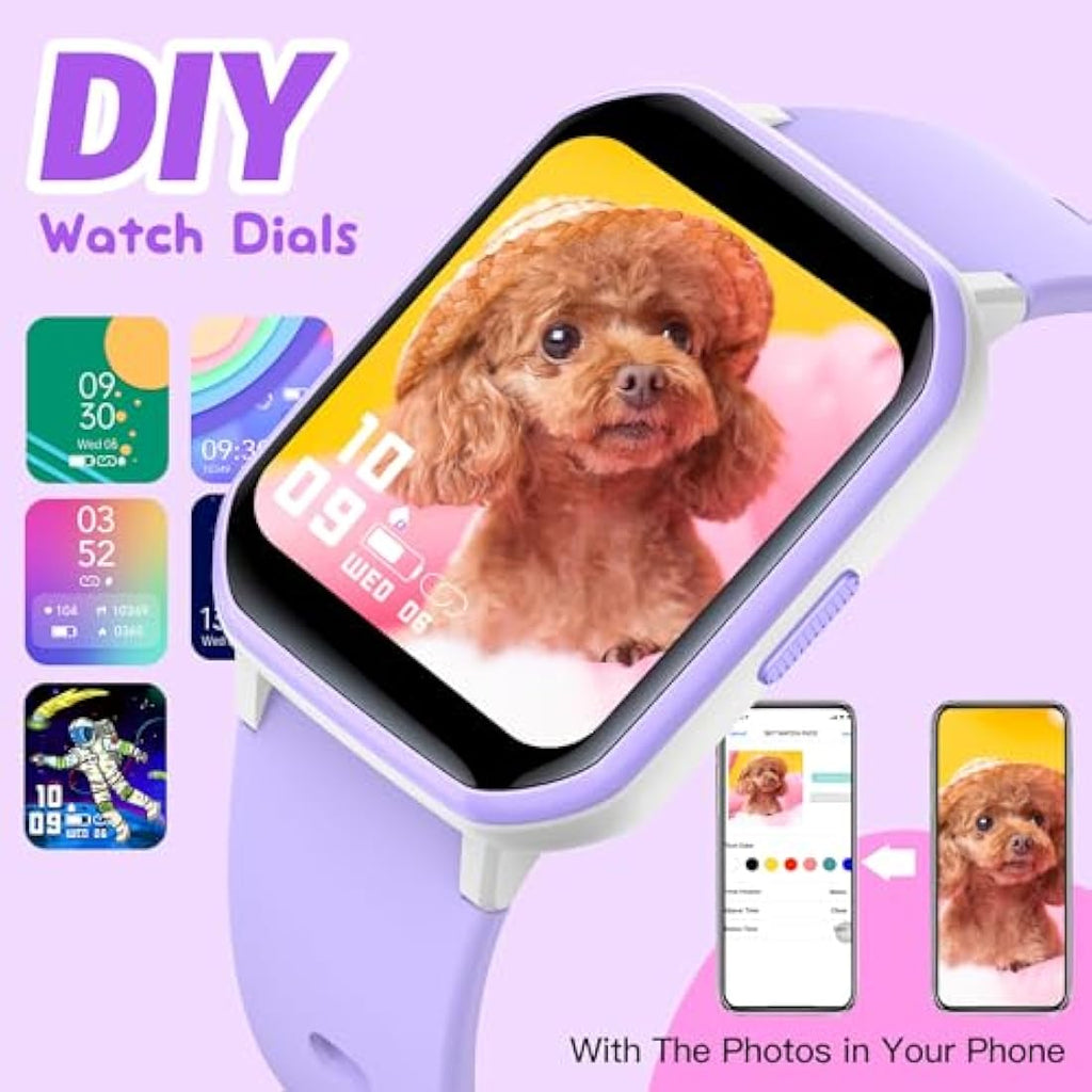 Kids Smart Watch – IP68 Waterproof Fitness Tracker (Purple)