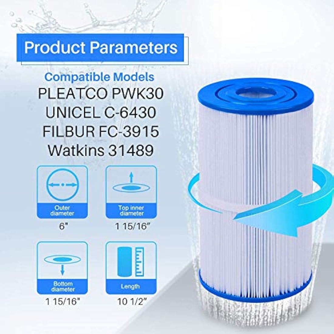 POOLPURE Hot Spring Spa Filter Replacement | Unicel C-6430 PWK30 (2-Pack)