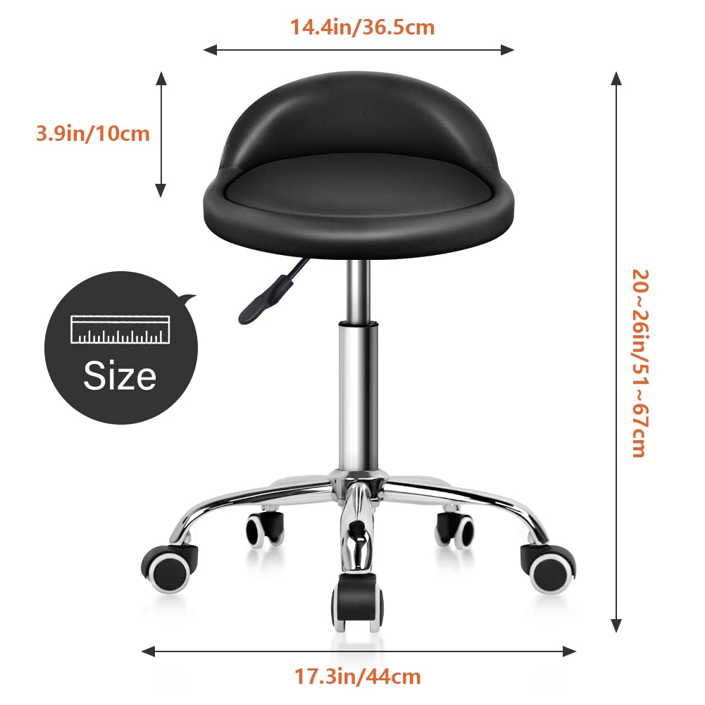 KKTONER PU Leather Rolling Stool with Backrest | Adjustable Swivel Chair