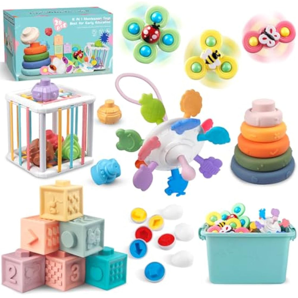 Plunack 6-in-1 Montessori Baby Toys | 28pc Sensory Stacking Set