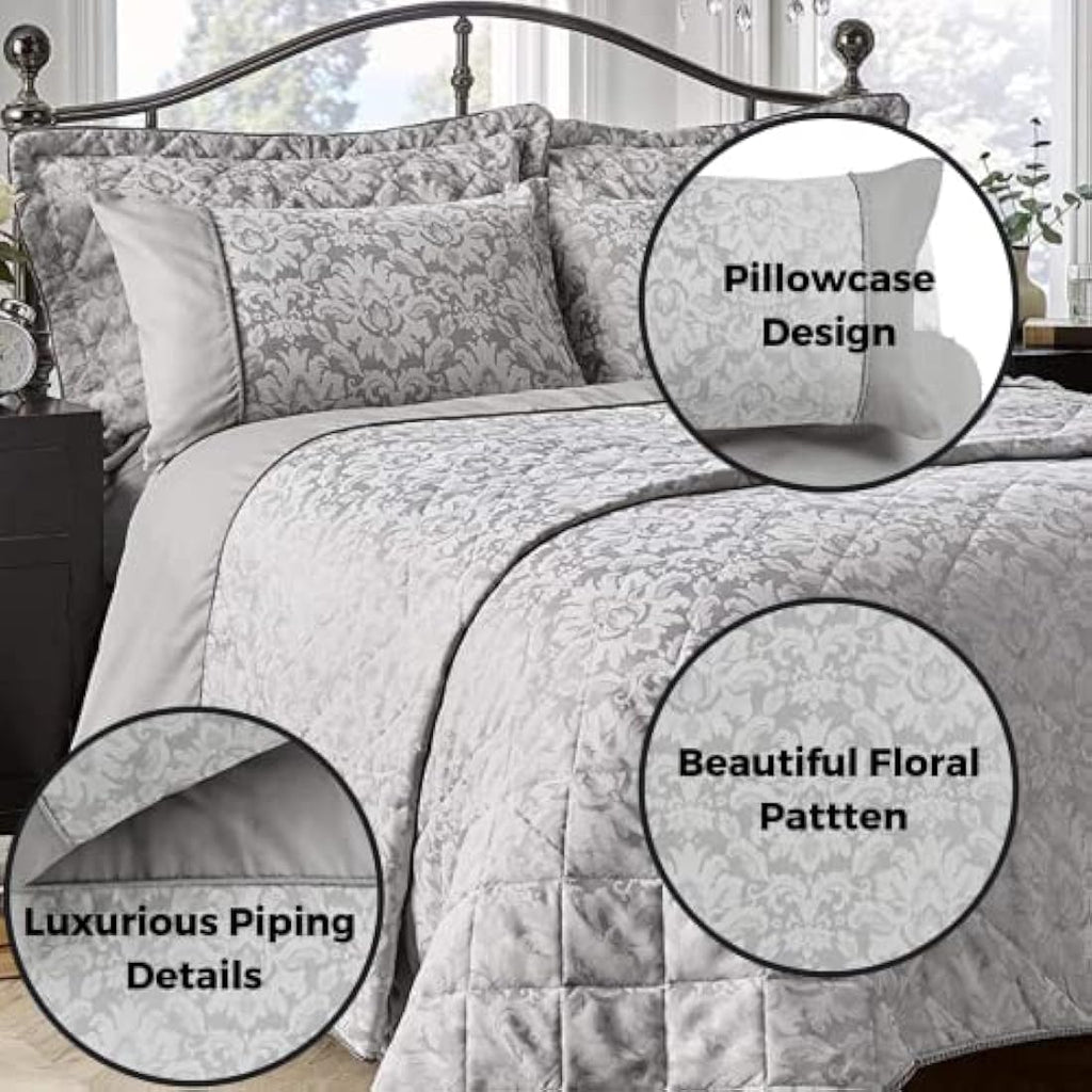 Olivia Rocco Savoy Jacquard Duvet Set – Grey Luxury Quilt Cover Bedding
