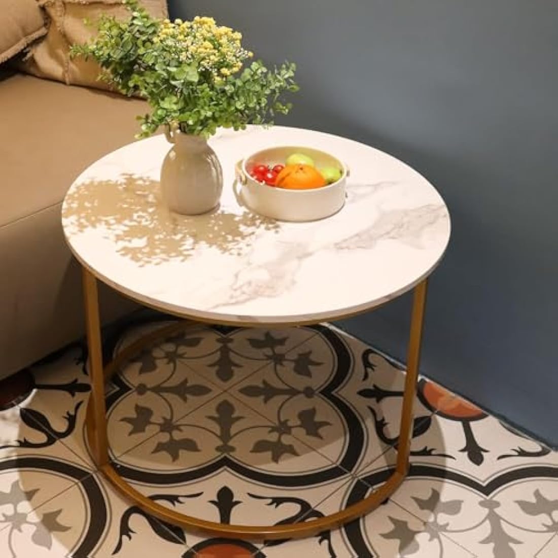 Round Nesting Coffee Tables - Set of 2 White Marble & Gold