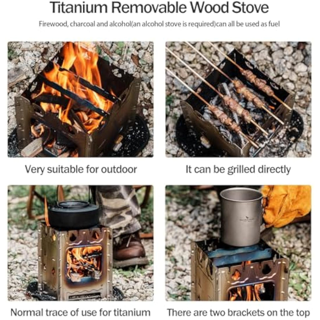 iBasingo Ultralight Titanium Wood Stove | Portable Backpacking Camp Grill