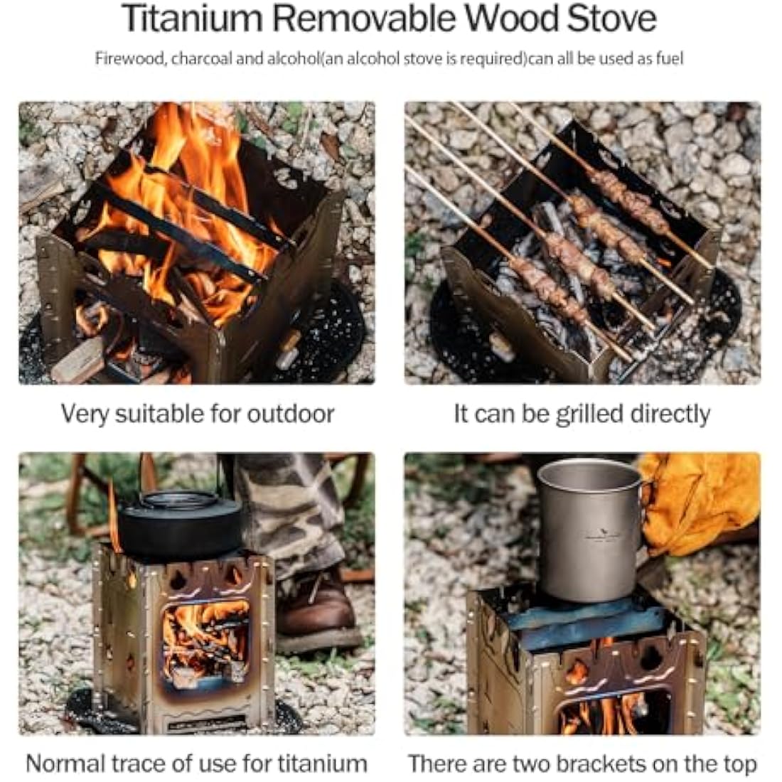 iBasingo Ultralight Titanium Wood Stove | Portable Backpacking Camp Grill