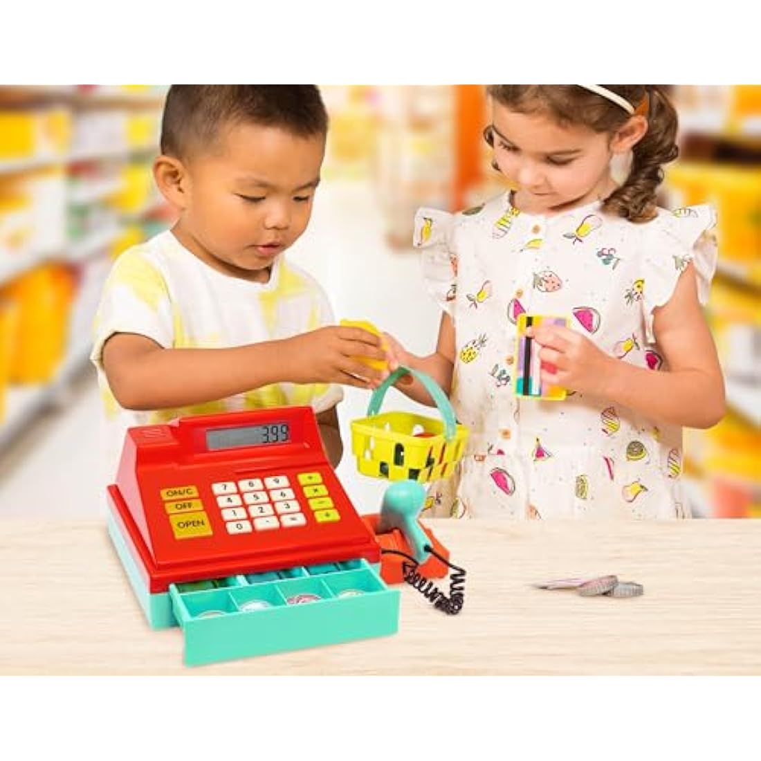 Battat Toy Cash Register with Scanner – 49-Piece Pretend Play Set
