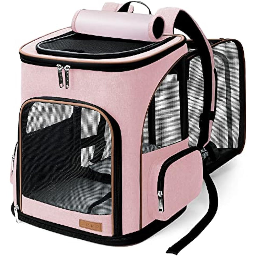 Lekesky Expandable Cat Carrier Backpack | Breathable Pet Rucksack - Pink