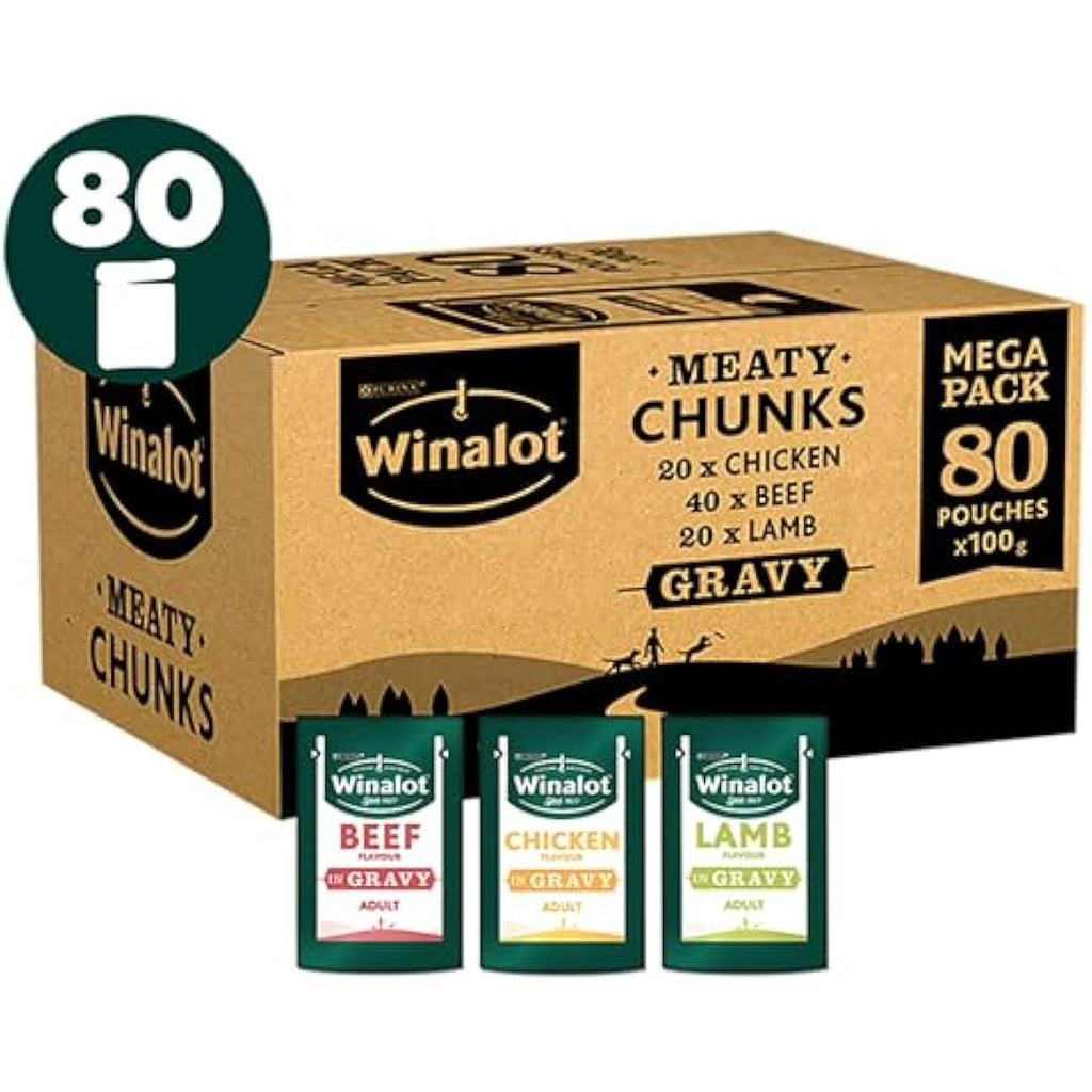 Winalot Meaty Chunks Mixed in Gravy Wet Dog Food - 80 x 100g Pouches
