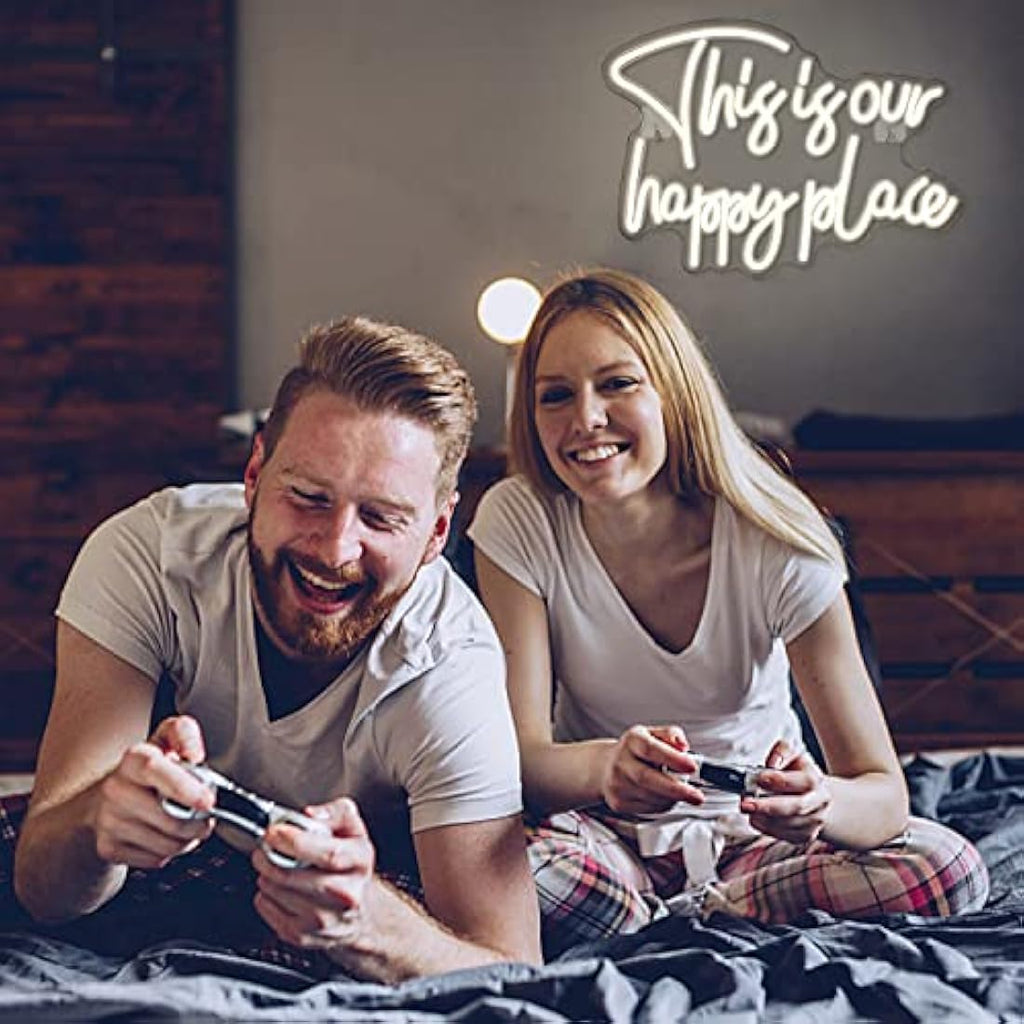 Jolof Store This is Our Happy Place Neon Sign – Warm White LED Wall Decor