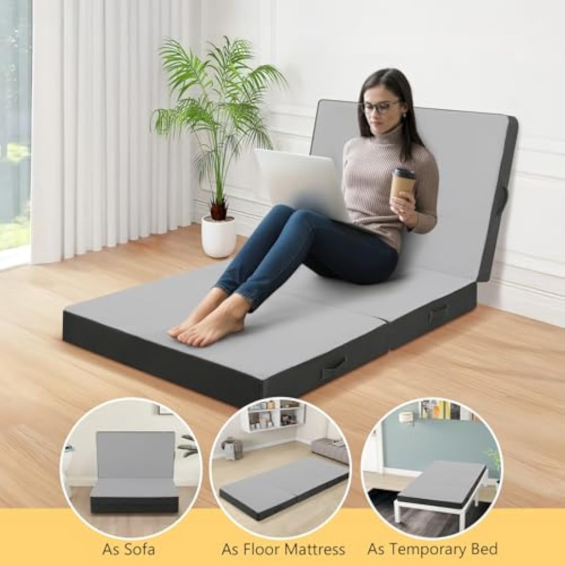 MeMoreCool Tri-Fold Mattress | 10cm Single Portable Guest Bed - Grey