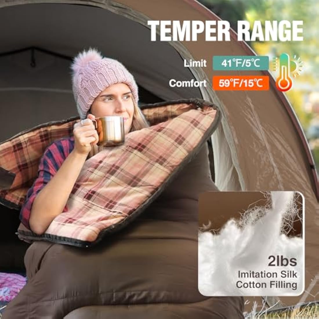REDCAMP Cotton Flannel Sleeping Bag | 3-Season Waterproof Camping Gear