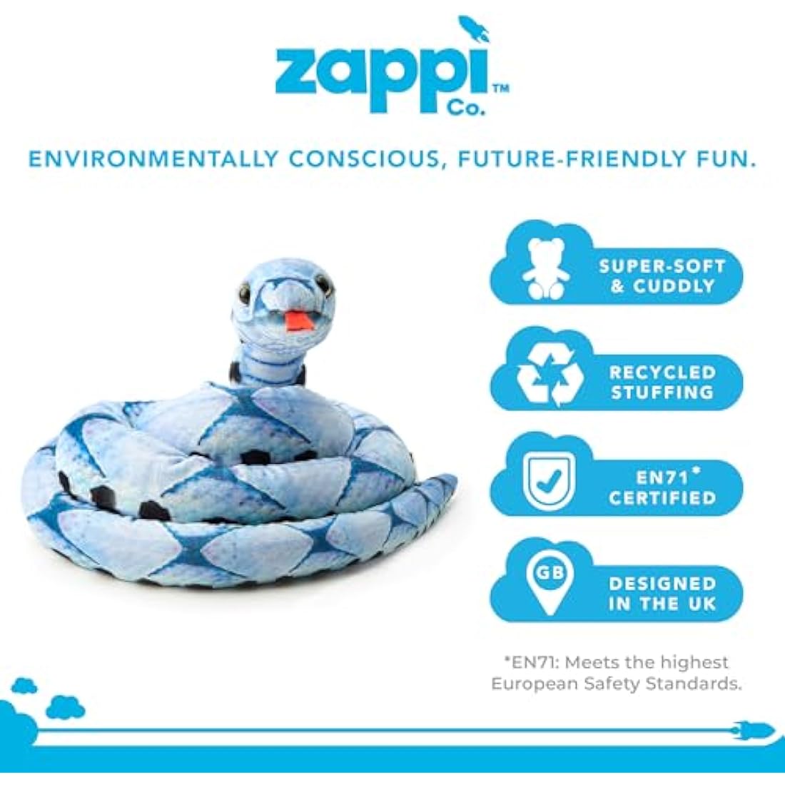 Zappi Co Blue Beauty Snake Plush Toy – 180cm Realistic Stuffed Animal