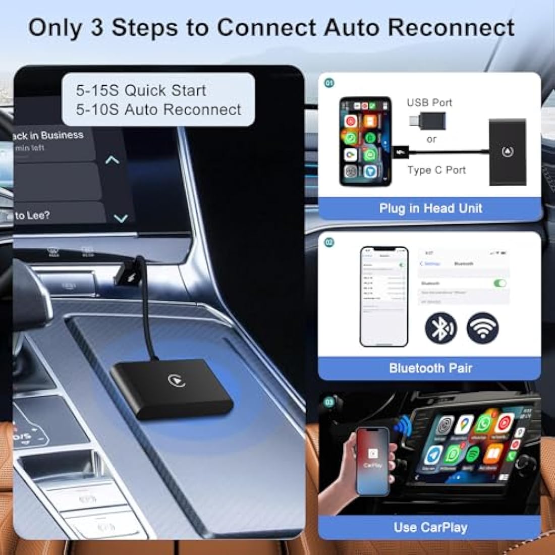 UWECAN Wireless CarPlay Adapter for iPhone – Stable 5GHz WiFi Dongle
