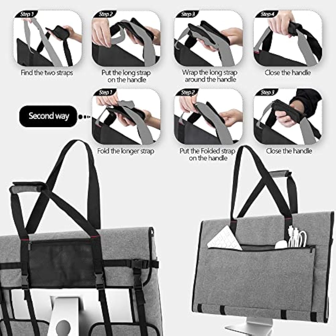 27" iMac Monitor Carry Case – Padded Travel Bag, Grey