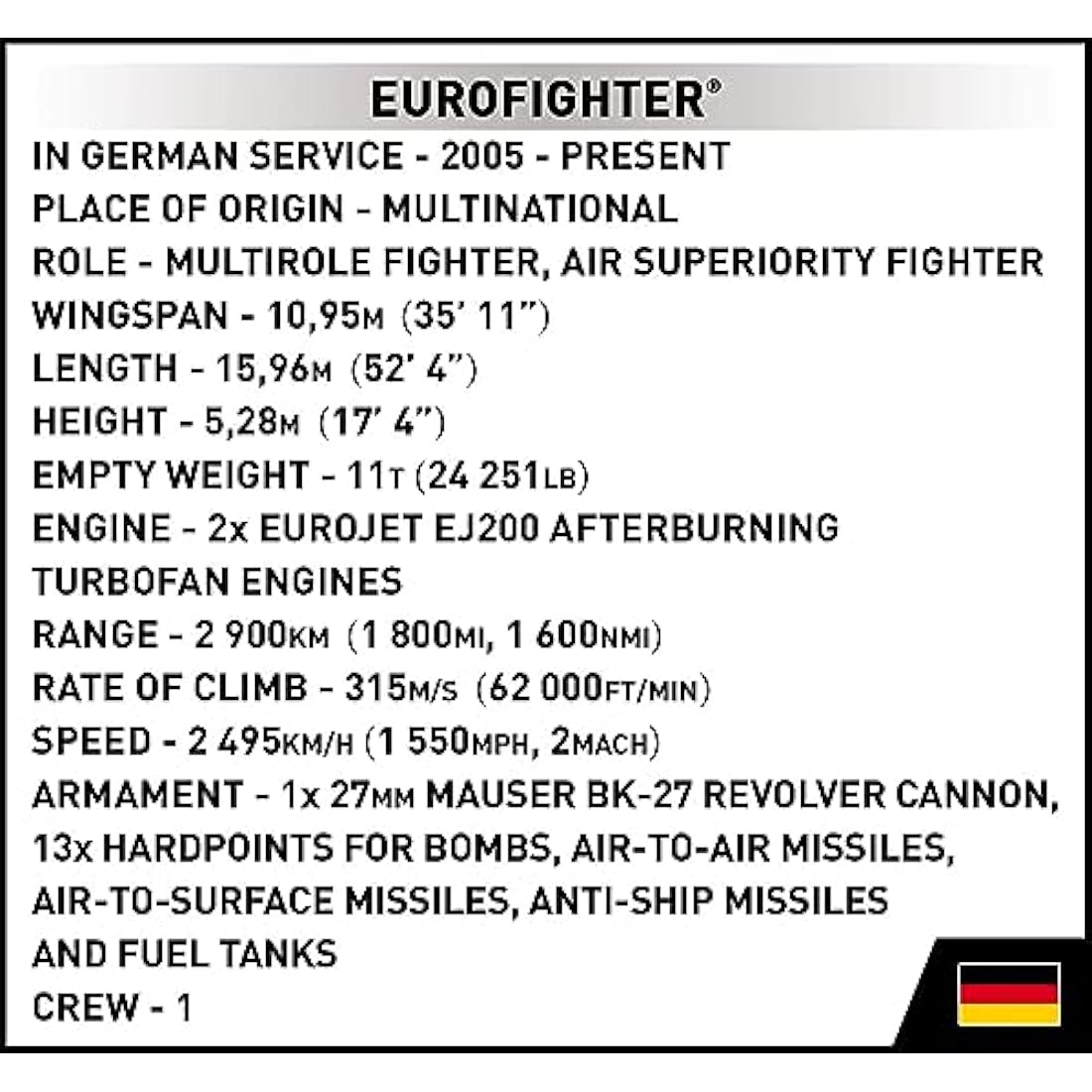 COBI Eurofighter Typhoon Germany Military Model Building Blocks Kit