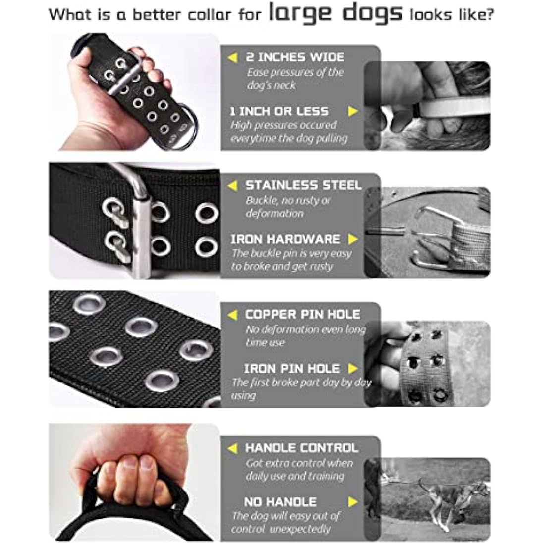 Heavy Duty 5cm Wide Padded Dog Collar with Handle | Black