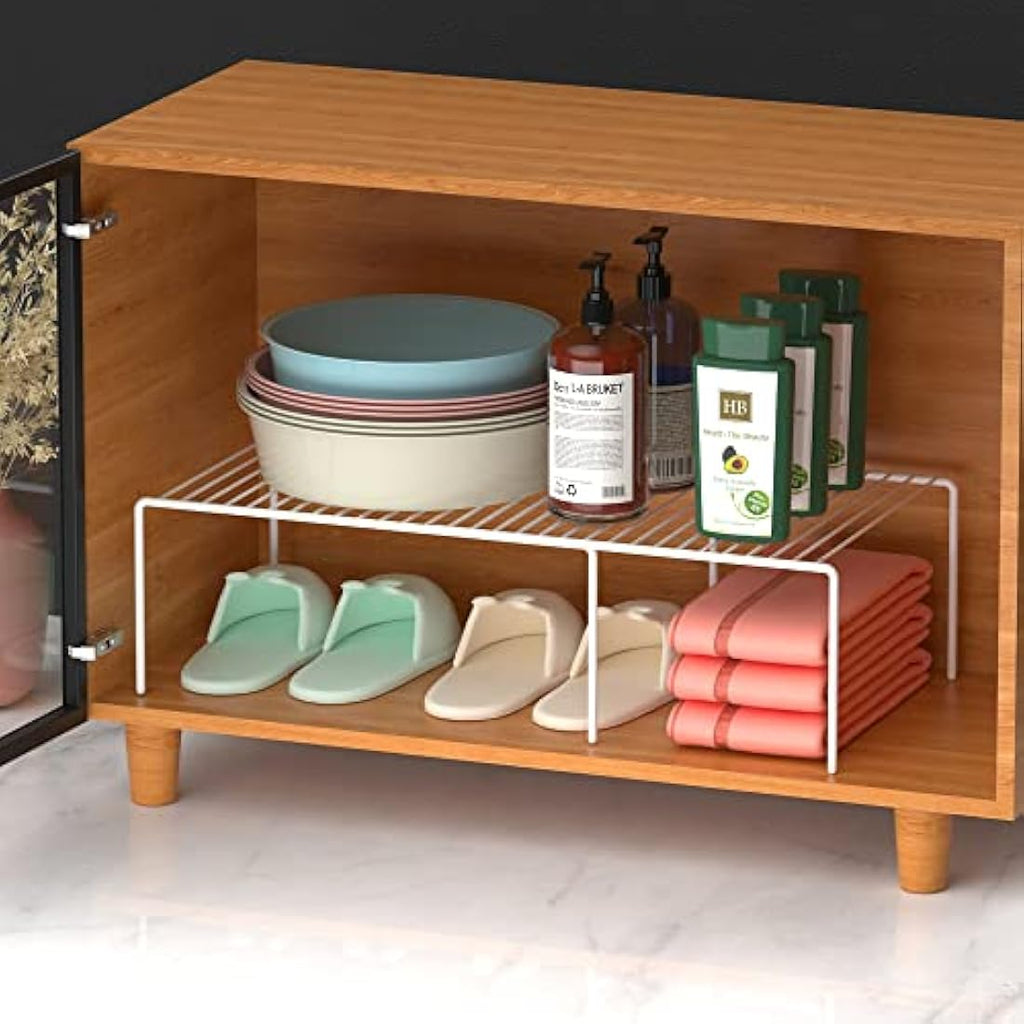iPEGTOP Expandable Metal Kitchen Cabinet Shelf Organizer, White, Set of 2