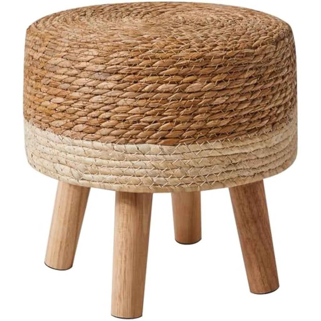 YMYNY Natural Seagrass Footstool | Hand-Woven Ottoman with Pine Legs