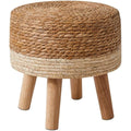 YMYNY Natural Seagrass Footstool | Hand-Woven Ottoman with Pine Legs