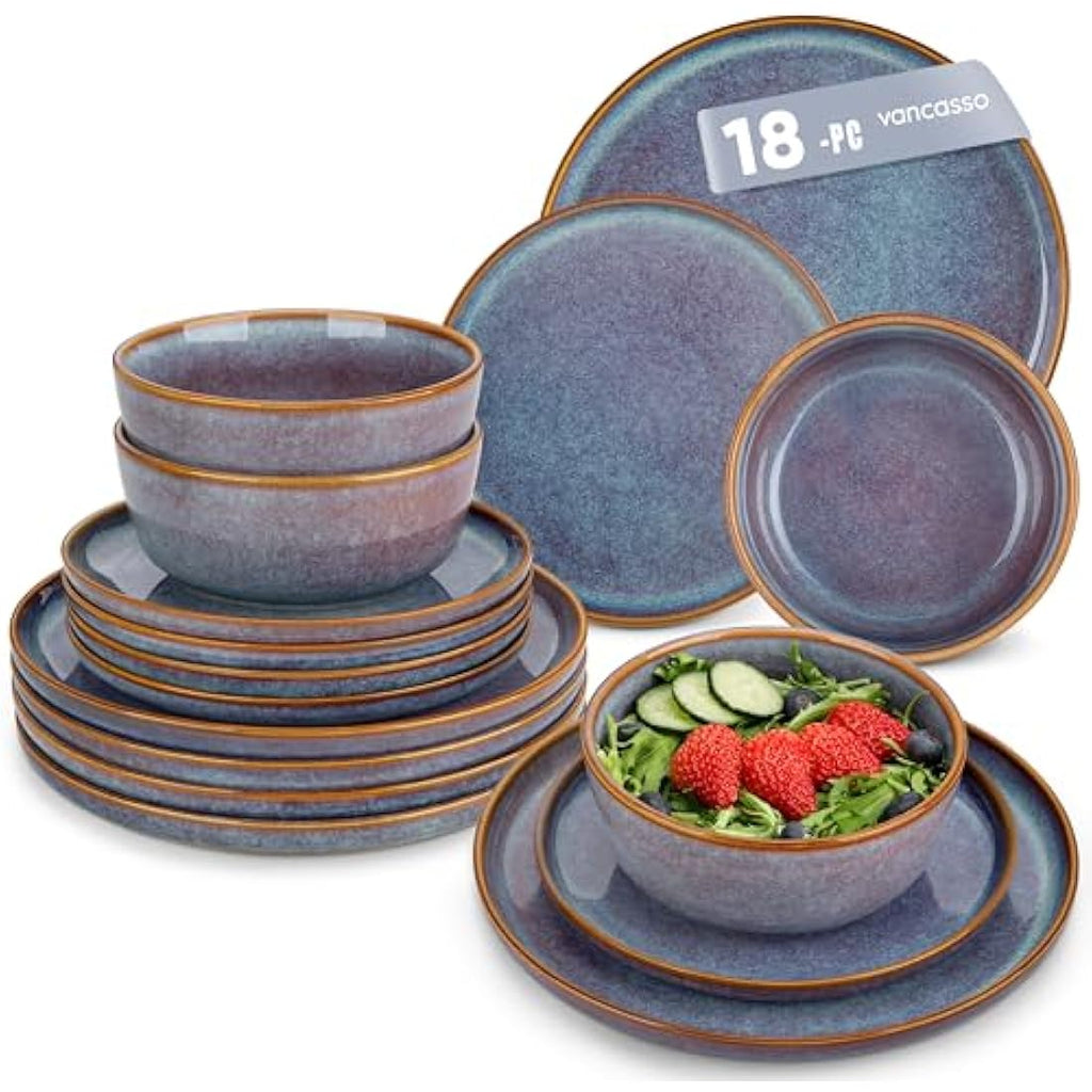 vancasso Playa 18-Piece Stoneware Dinner Set for 6 – Lavender Blue