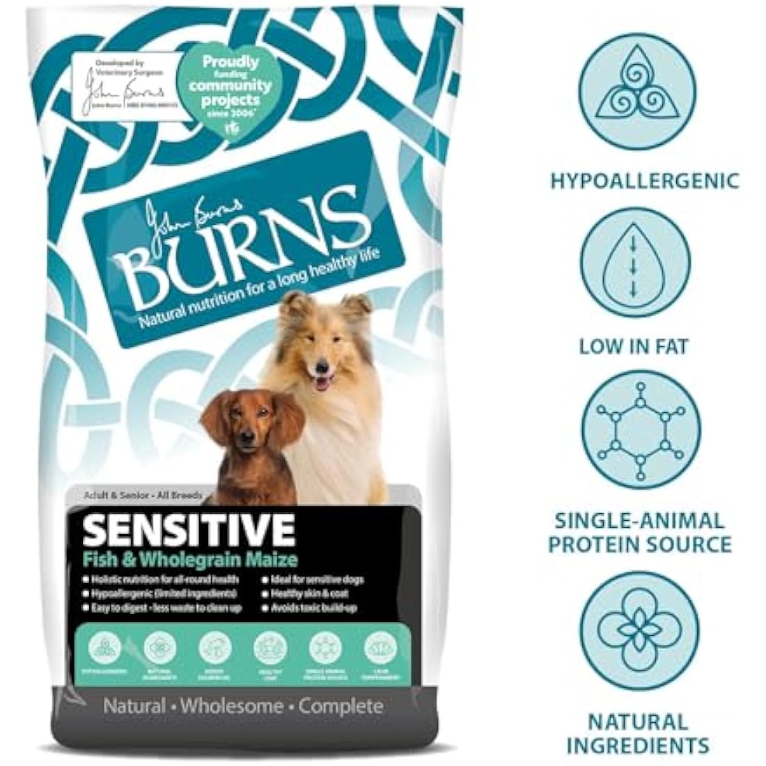 Burns Pet Nutrition Hypoallergenic Fish Dry Dog Food - Adult & Senior 6kg