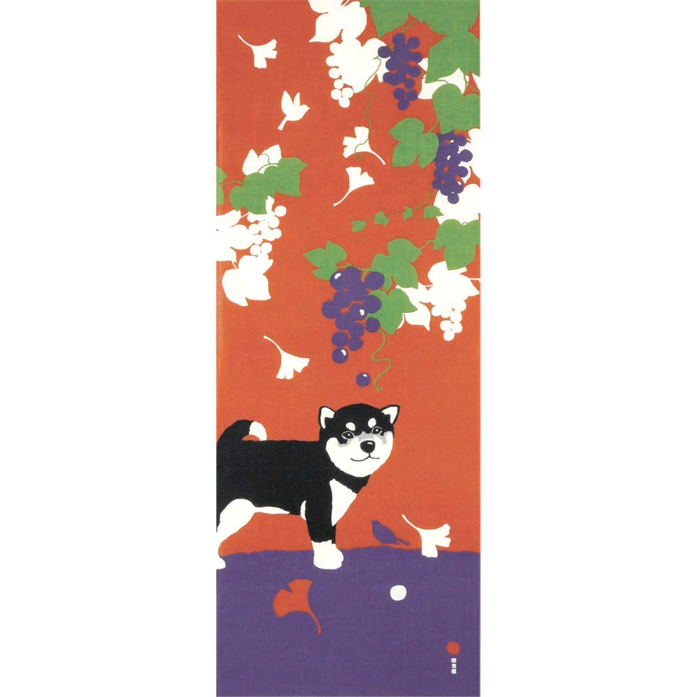 Hamamonyo Nassen Tenugui Cotton Towel | Kuro-Shiba Shiba Inu Wall Hanging