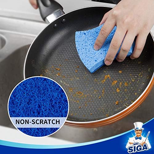 MR.SIGA Non-Scratch Cellulose Scrub Sponge – Dual-Sided Kitchen 12 Pack