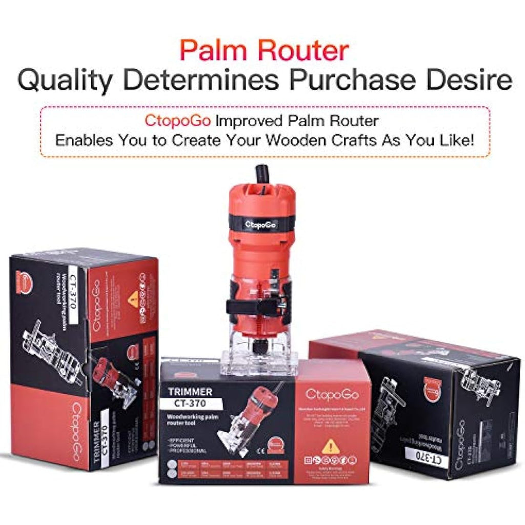 CtopoGo 800W Wood Palm Router Tool - Hand Edge Trimmer with 12 Router Bits