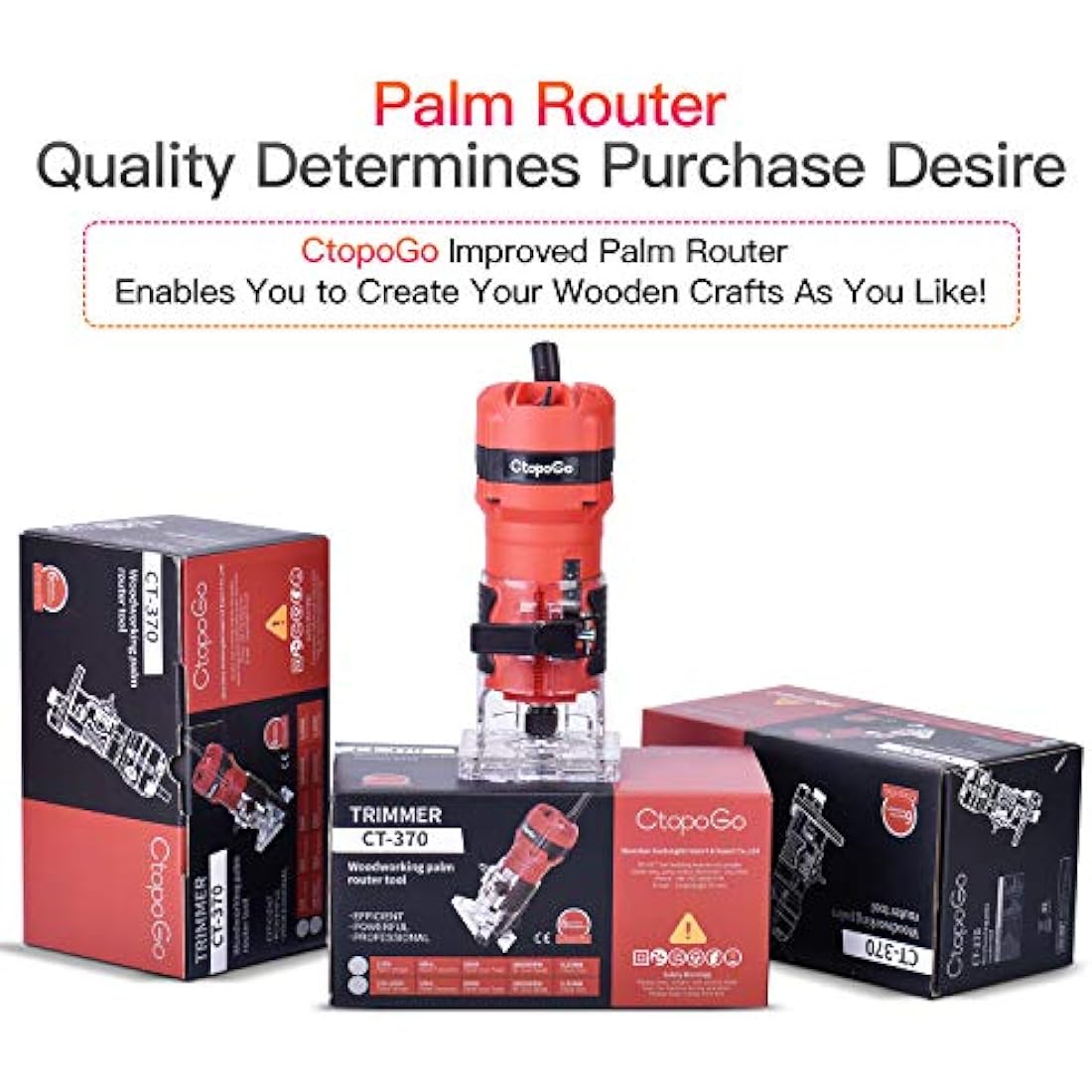 CtopoGo 800W Wood Palm Router Tool - Hand Edge Trimmer with 12 Router Bits