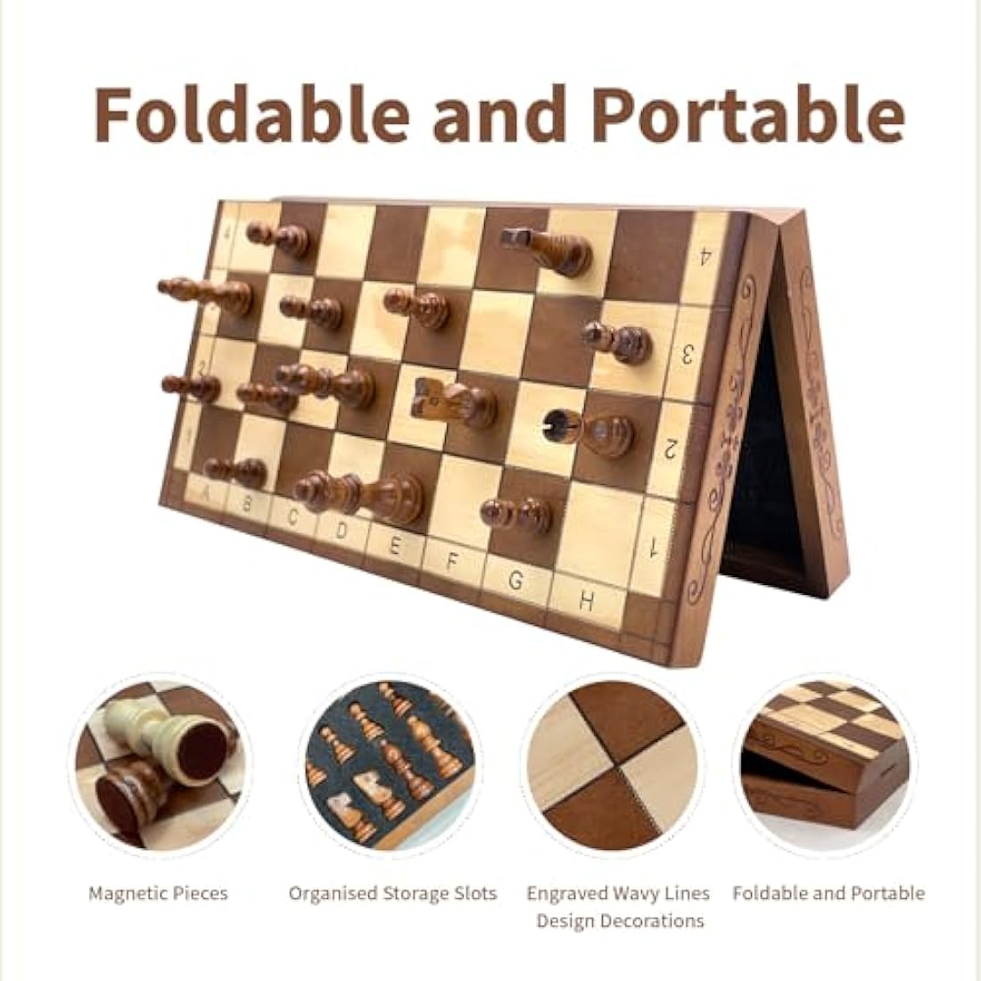 Syrace Magnetic Wooden Chess Set – 15.7" Hand Carved Foldable Travel Board
