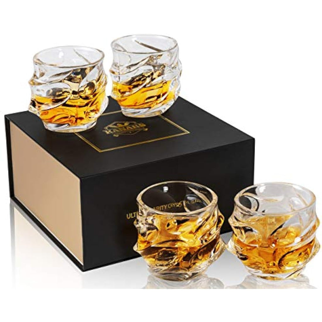 KANARS Lead-Free Crystal Whiskey Glasses – 4-Piece Set for Bourbon