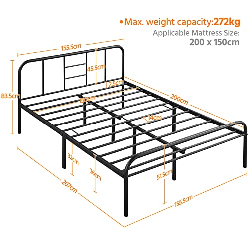 Yaheetech 5ft King Metal Bed Frame with High Headboard and Storage